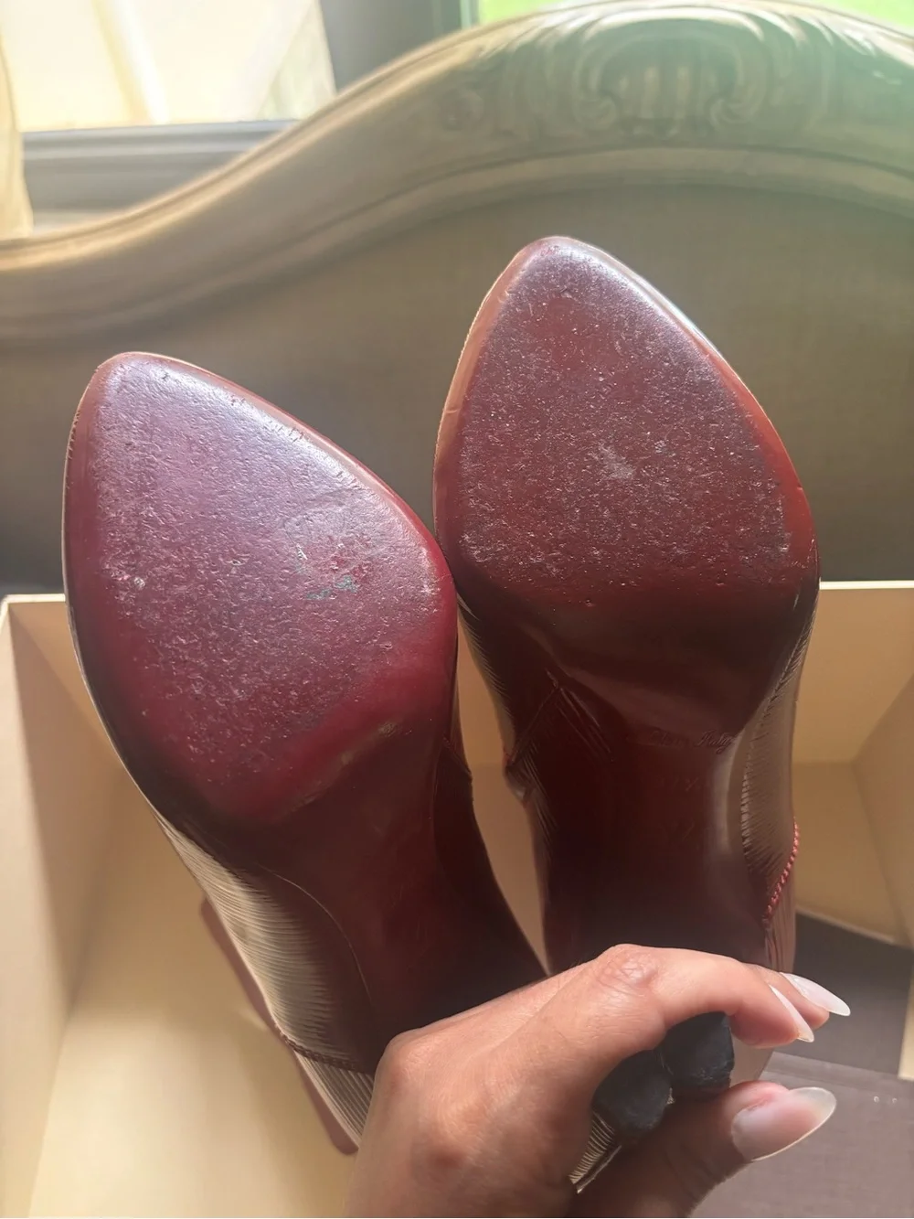 Louis Vuitton Burgundy Patent Leather Ankle Boots